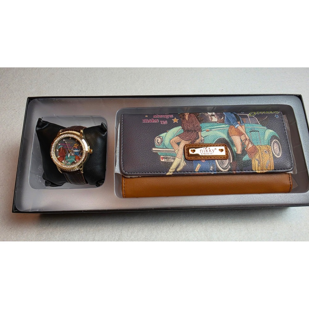 Nikky by Nicole Lee Watch and Wallet Set Roadtrip Pop Art Graphic Vegan Leather